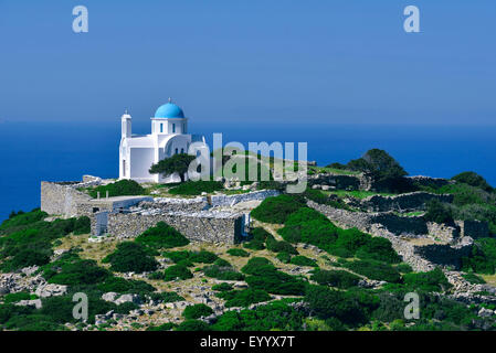 Kirche von Agios Ioannis in der Nähe von Dorf von Vroustsi, Griechenland, Kykladen, Amorgos Stockfoto