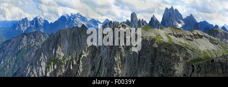 Blick vom Sellagruppe, Sextner Dolomiten, Dolomiten, Südtirol, Italien Stockfoto