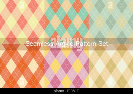Nahtlose Argyle-Muster. Diamant-Formen-Hintergrund. Vektor-Set. Stock Vektor
