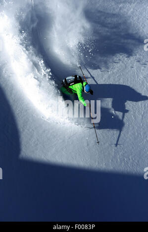 Freeskiing in den Alpen, Savoie, Frankreich, Tignes Stockfoto