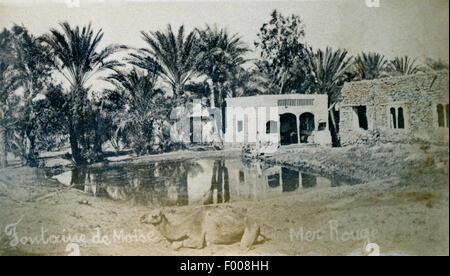 Suez, Ägypten - der Frühling von Moses in der Nähe des Suezkanals der 1870er-Jahre.  Der Suez-Kanal war dauert 10 Jahre zu bauen, die Idee der Franzose Ferdinand De Lesseps, der Präsident der Canal Maritime de Suez (Suez Canal Company) wurde.  Die offizielle Party dauerte 10 Tage.  Ein Konto von Thos. H. Reid im Jahre 1909: ÒThe, die feierliche Eröffnung erfolgte eine großartige internationale Funktion.  Ein Opernhaus wurde in Kairo zu einem Preis von 60.000 Pfund gebaut.  Für diesen Anlass schrieb Verdi, der Komponist der ägyptischen Oper ÒAidaÓ und keine Komposition ist während der Cairo Saison heute wenn es pro wird immer beliebter Stockfoto