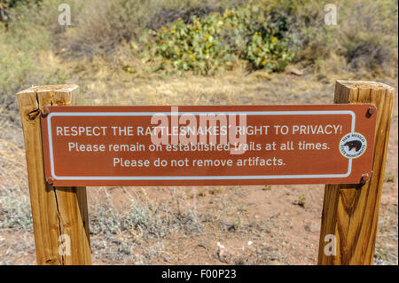 Klapperschlange Warnzeichen. New-Mexico. USA Stockfoto