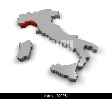 3D Karte von Italien Regionen Ligurien Stockfoto