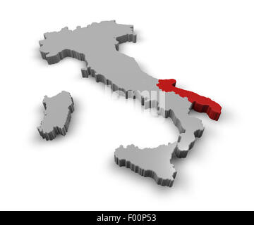 3D Karte von Italien Regionen Apulien Stockfoto