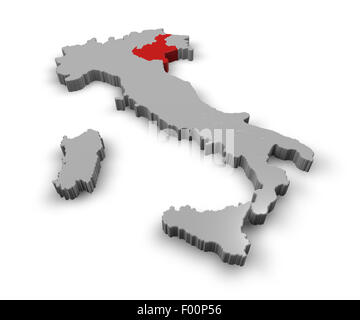 3D Karte von Italien Regionen Veneto Stockfoto