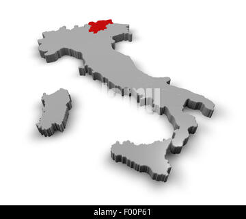 3D Karte von Italien-Regionen Trentino-Südtirol Stockfoto