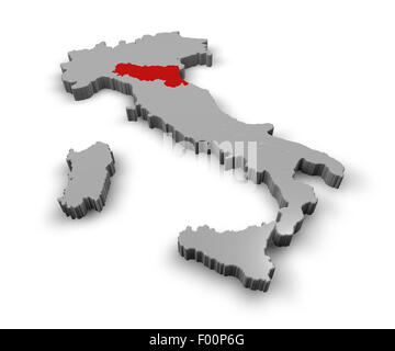 3D Karte von Italien Regionen Emilia-Romagna Stockfoto