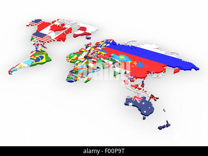 Politische Landkarte der Welt mit Länderflaggen Stockfoto