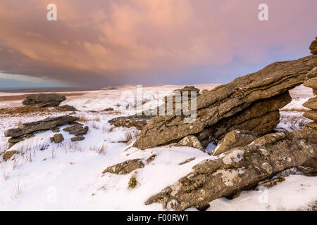 Blick vom großen Mis Tor, Dartmoor National Park, Devon, England, Vereinigtes Königreich, Europa. Stockfoto