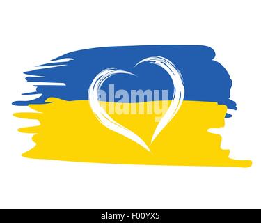 Ukrainische Flagge mit Herzen gestalten Symbol patriotischen Abbildung. Stock Vektor