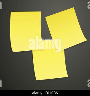 Gelbe Anmerkungen am schwarzen Brett stationären Vektor-Illustration. Stock Vektor