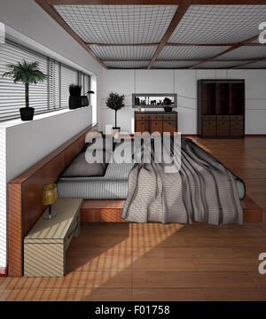 Inneren 3D-Rendering aus einem modernen Schlafzimmer Stockfoto