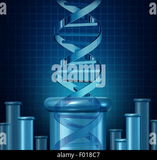 DNA-Tests und Genforschung Konzept als Doppelhelix Wissenschaft Becher als Biotechnologie und Medizin Symbol für gen Bearbeitung als eine Doppelhelix steigt aus einem Labor-Becher. Stockfoto