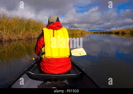 Kanufahren auf der Wood River, Wood River Feuchtgebiet, Klamath Falls District Bureau of Landmanagement, Oregon Stockfoto