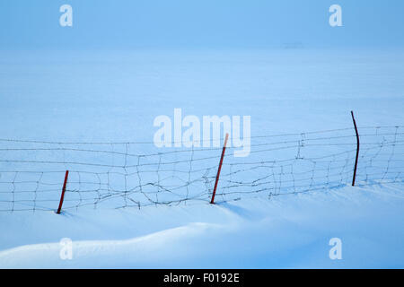 Vieh-Zaun am Klamath Marsh im Winter, Klamath County, Oregon Stockfoto