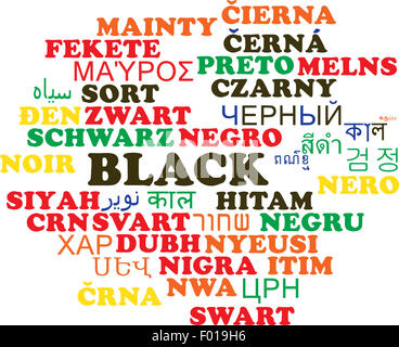 Hintergrund-Konzept Wordcloud mehrsprachige internationale Sprache Außenillustration schwarz Stockfoto