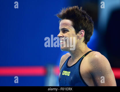 Kazan, Russland. 5. August 2015. Franziska Hentke Deutschland reagiert nach der Frauen 200 m Schmetterling Halbfinale der 16. FINA Swimming World Championships in Kasan Arena in Kasan, 5. August 2015. Foto: Martin Schutt/Dpa/Alamy Live News Stockfoto