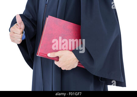 Glücklich schönen Anwalt hält Arbeitsgesetzbuch Stockfoto