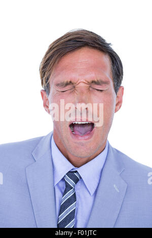 Gestressten Geschäftsmann bekommen Kopfschmerzen Stockfoto