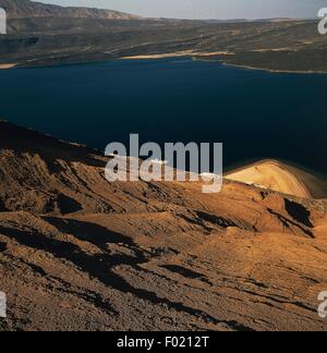 Der Golf von Ghoubbet von Teufelsinsel, Great Rift Valley, Dschibuti gesehen. Stockfoto