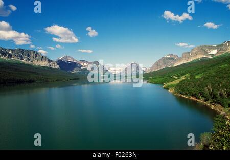 Swiftcurrent Lake, Many Glacier Region Glacier-Nationalpark (UNESCO-Welterbe, 1995), Montana, Vereinigte Staaten von Amerika. Stockfoto