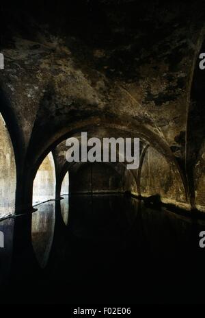 Gewölbe im Inneren der Fontebranda Brunnen, 1246, Siena, Toskana, Italien. Stockfoto