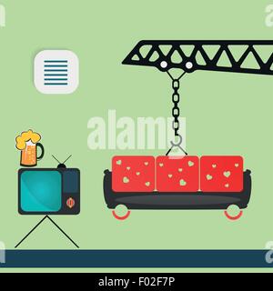 Vektor flach festlichen Innenraum TV Sofa, Bier Stock Vektor