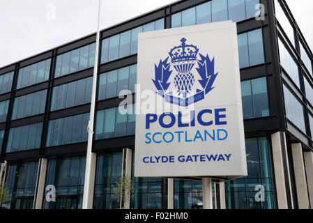 Polizei-Schottland Schild an der neue Clyde Gateway Gebäude in Dalmarnock, Glasgow, Schottland Stockfoto
