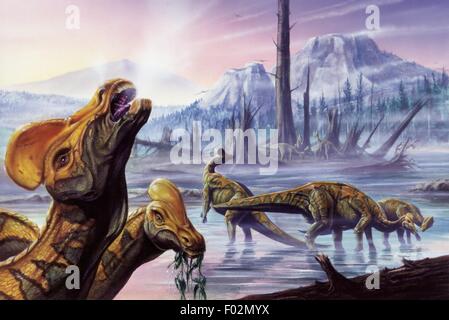 Palaeozoology - Kreidezeit - Dinosaurier - Corythosaurus - Kunstwerk von Lee Gibbons Stockfoto