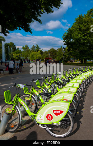 MOL Bubi öffentliche Bike-sharing-System Dockingstation, Margareteninsel, Budapest, Ungarn Stockfoto