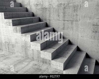 Abstrakte konkrete innere Fragment, freitragende Treppe an der Wand, 3d illustration Stockfoto