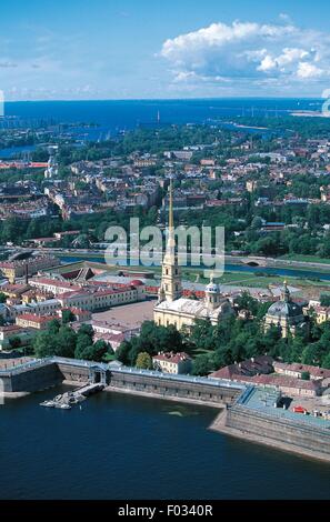 Luftaufnahme des Heiligen Peter und Paul Fortress (Petropavlovskaya Krepost) - Sankt Petersburg Altstadt (UNESCO-Welterbe, 1990), Russland Stockfoto