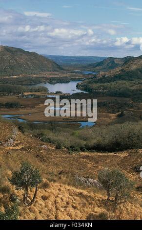 Damen, malerischen Aussichtspunkt entlang des Ring of Kerry, Killarney National Park, County Kerry, Irland. Stockfoto