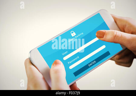 Zusammengesetztes Bild von Hand mit smartphone Stockfoto