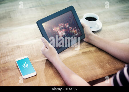 Zusammengesetztes Bild des erfolgreichen Zahlungsmaske Stockfoto