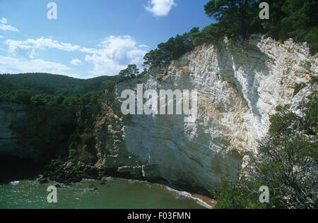 Italien - Apulien - Gargano National Park - Cala San Felice, Klippen in der Nähe von Vieste Stockfoto