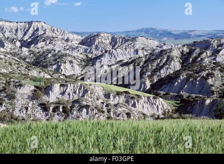 Badlands in Pantano in der Nähe von Aliano, Basilikata, Italien. Stockfoto