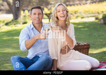 Porträt der lächelnde paar Weintrinken und Toasten Stockfoto