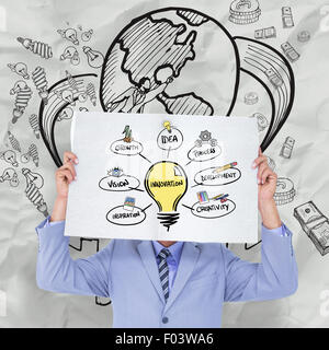 Zusammengesetztes Bild Porträt eines Geschäftsmannes versteckt sein Gesicht hinter einer Blindplatte Stockfoto