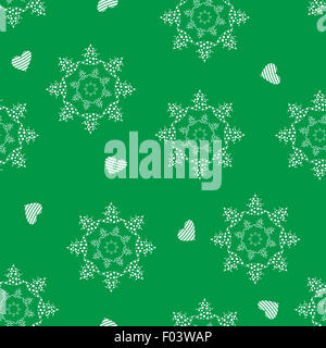Abbildung Musterdesign mit Dot Schneeflocken und Herzen. Gruß Ornament Hintergrund Stockfoto