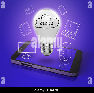 Cloud computing mit Handy Stockfoto