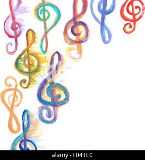 mit Aquarell Treble Clefs g auf weißem Hintergrund Stock Vektor