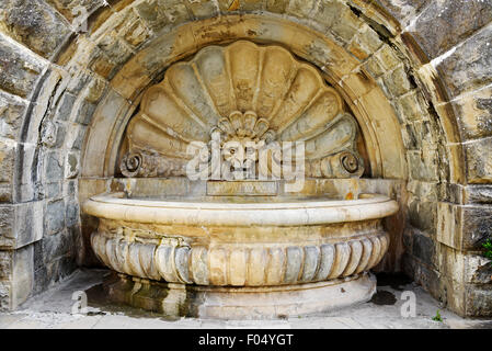 Der Kopf, Löwenbrunnen, Radda in Chianti, Provinz Siena, Toskana, Italien Stockfoto