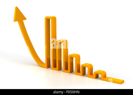 Pfeil bilden eine steigende Balkendiagramm Stockfoto