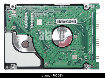 Draufsicht des Festplattenlaufwerks isoliert auf weißem Hintergrund Stockfoto