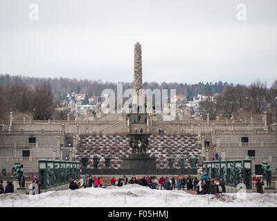 Vigeland Park Gesamtansicht der zentralen Brunnen und monolith Stockfoto