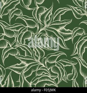 Nahtlose Vintage Blumenmuster mit Blättern. Gravur-Stil. Stock Vektor