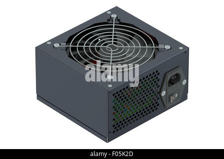 Black Power Supply Unit isoliert auf weißem Hintergrund Stockfoto