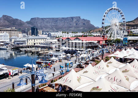 Kapstadt Südafrika, V & A Victoria Alfred Waterfront, Table Bay Hafen, Hafen, Tafelberg, Cape Wheel, Ferris, Cape Union Mart, Tasca de Belem, Resta Stockfoto