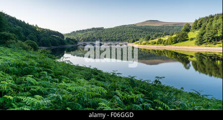fast perfekte Reflexionen über eine noch Ladybower und Derwent Stauseen. Stockfoto